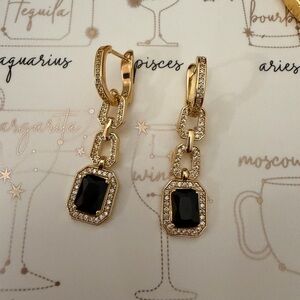 Gold and Black Chain Dangle Earrings